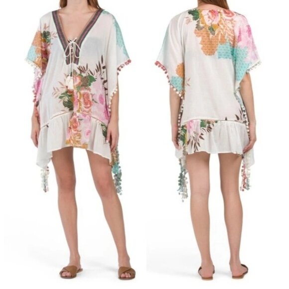 Z&L Floral Sheer Boho Butterfly Sleeve Kimono Duster Cover Up With Tassels - Picture 3 of 10